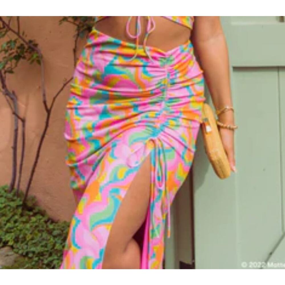 Multicolor Swirl Ruched Mini Skirt